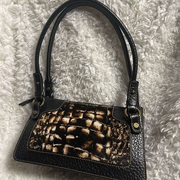 Coccinelle leather pony hair brown & beige shoulder bag with brown trim & strap - Picture 6 of 13